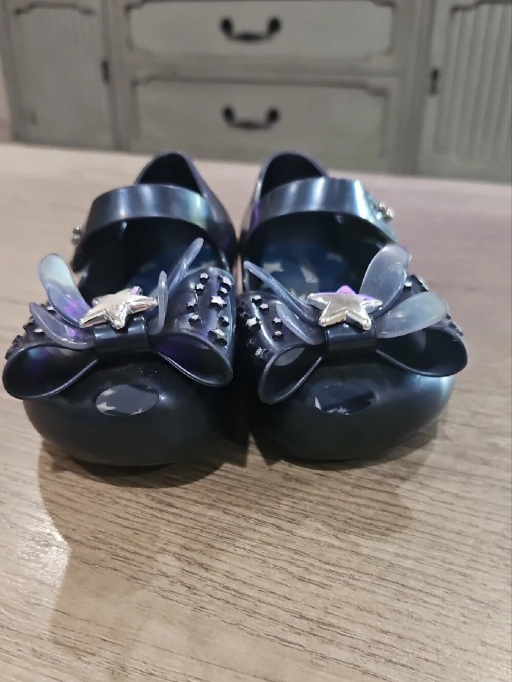 Mini Melissa Navy Star Bow Mary Jane Shoes with Silver Star Accent size 8